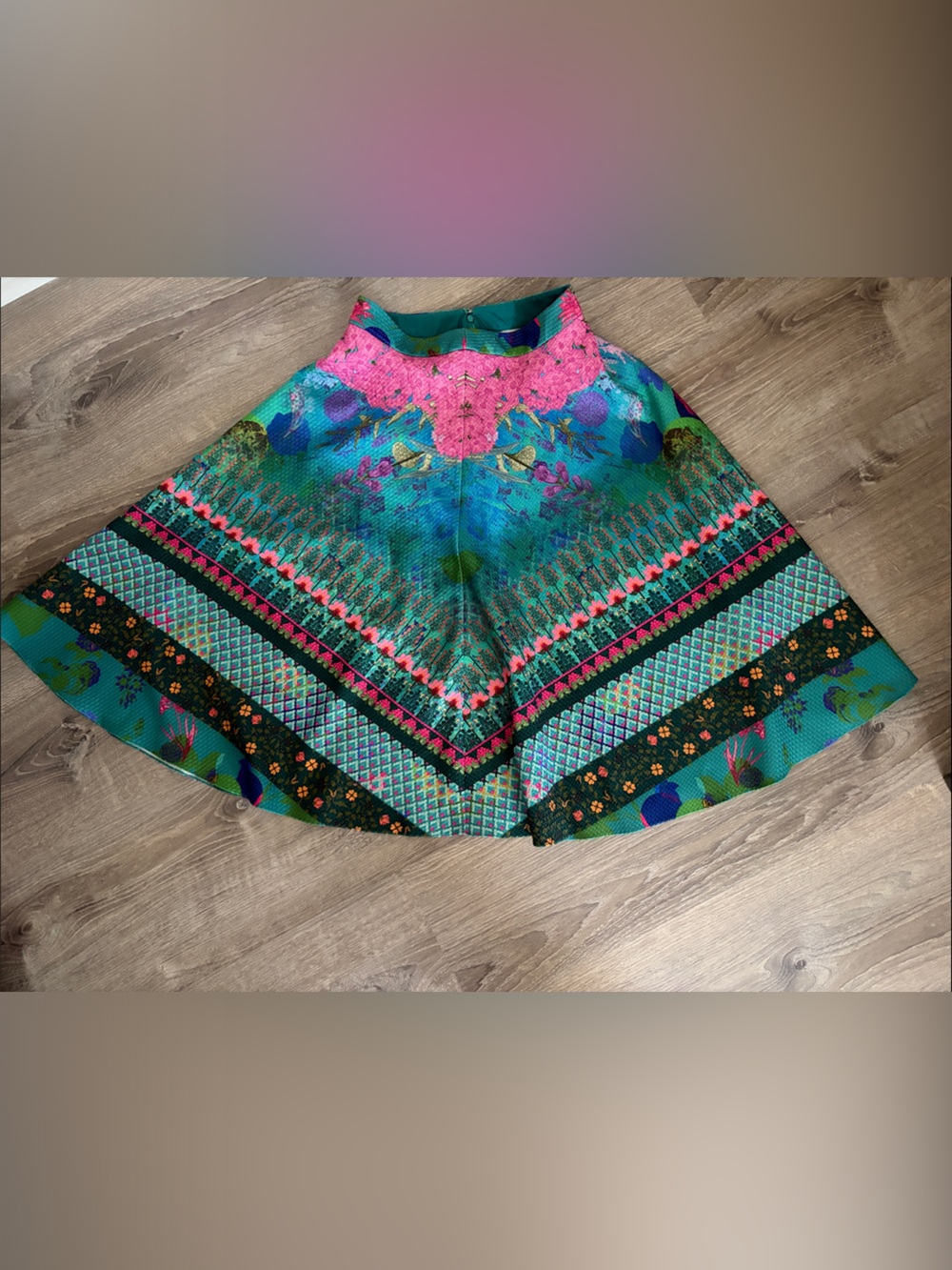 Floral Chevron Midi Skirt in Teal and Pink